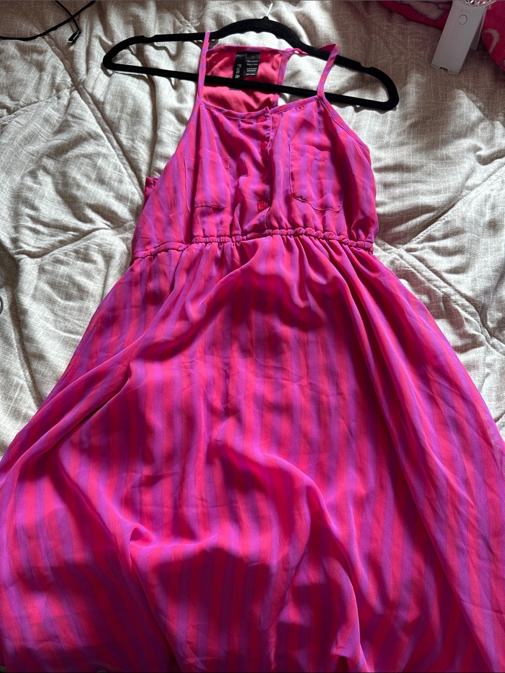 Girls' Striped Pink Halter Dress